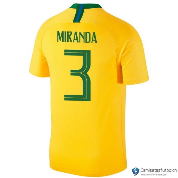 Camiseta Seleccion Brasil Primera equipo Miranda 2018 Amarillo